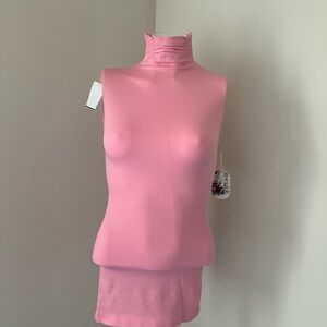 Pink Sleeveless Turtleneck Top